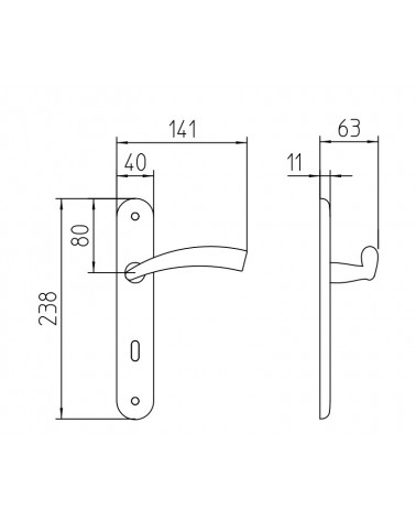 Tirador de puerta sobre placa longitudinal Mandelli Nadir con dimensiones