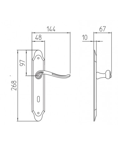 Tirador de puerta sobre placa longitudinal Mandelli Lord con dimensiones