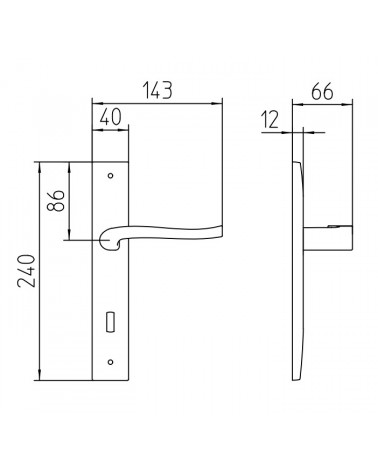 Tirador de puerta sobre placa longitudinal Mandelli Ola con dimensiones