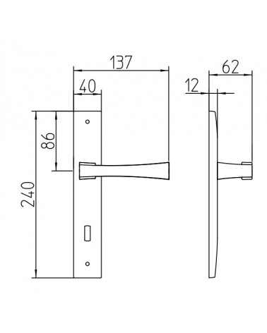 Tirador de puerta sobre placa longitudinal Mandelli Telis con dimensiones
