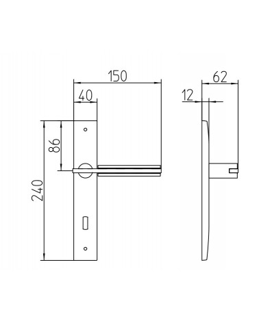 Tirador de puerta sobre placa longitudinal Mandelli Demì con dimensiones