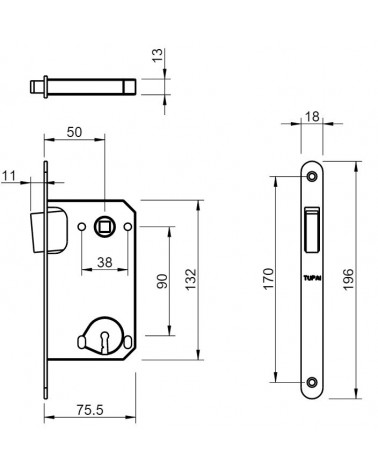 Cerradura magnética de diseño entreje 90 para WC o cuarto de baño - tirador de diseño