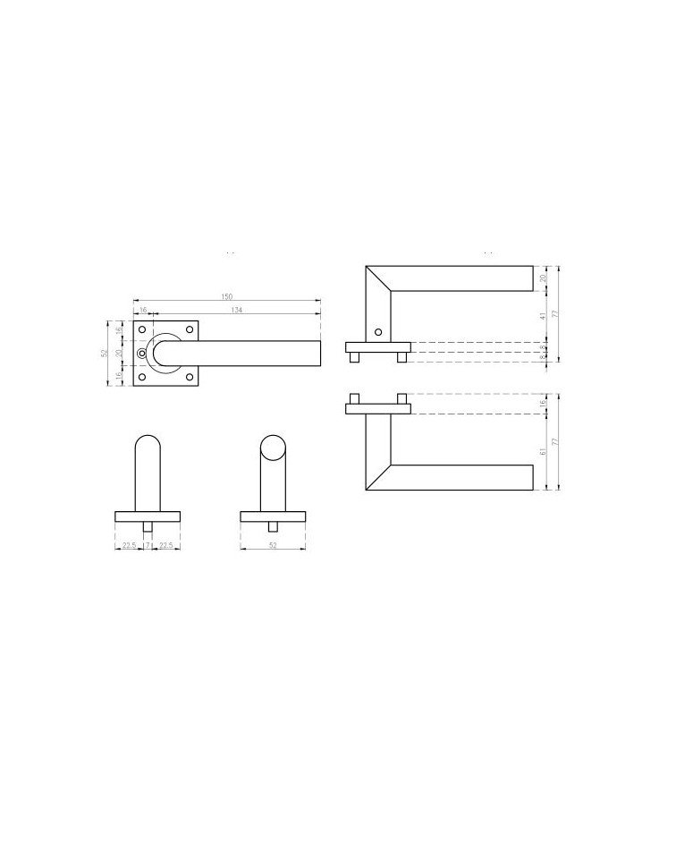 Tirador de puerta sobre placa cuadrada KVADRAT 1701 con dimensiones