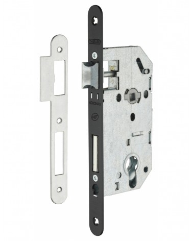 Cerradura de diseño empotrable Thirard MONOMAX NF placa de cierre en acero negro, eje 50mm, entre ejes 70mm, llave de bombín - d