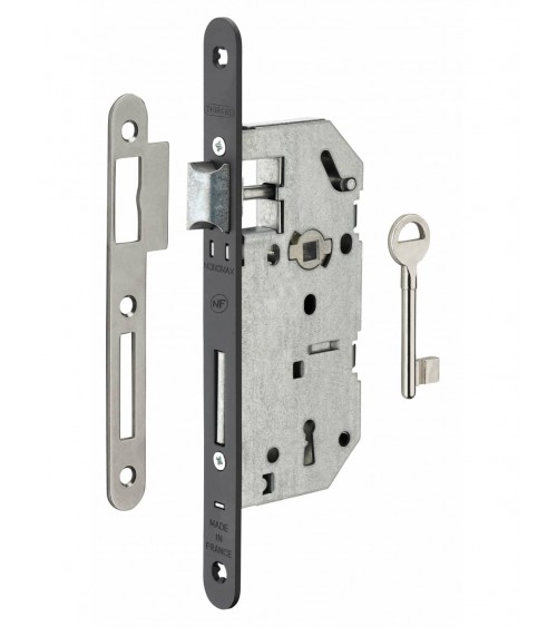 Cerradura de diseño empotrable Thirard MONOMAX NF placa de cierre en acero negro, eje 40mm, entre ejes 70mm, para habitación - d
