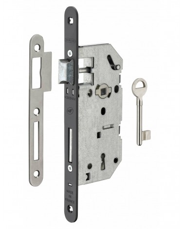 Cerradura de diseño empotrable Thirard MONOMAX NF placa de cierre en acero negro, eje 40mm, entre ejes 70mm, para habitación - d
