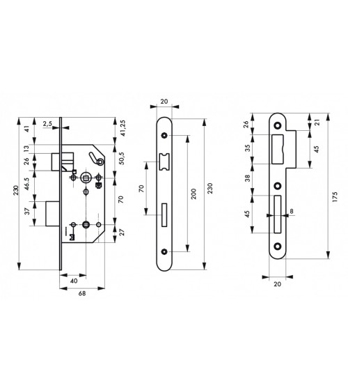 Cerradura de diseño empotrable Thirard MONOMAX NF placa de cierre en acero negro, eje 40mm, entre ejes 70mm, para WC o baño - di