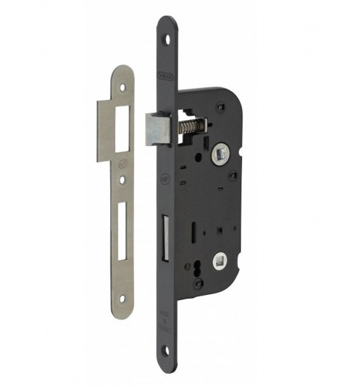 Cerradura empotrable negra Thirard NF placa de cierre en acero negro, eje 40mm, entre ejes 70mm, para WC o baño - diseño