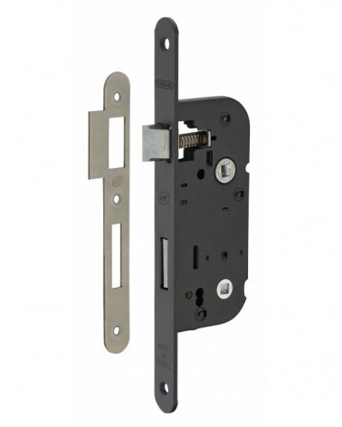 Cerradura empotrable negra Thirard NF placa de cierre en acero negro, eje 40mm, entre ejes 70mm, para WC o baño - diseño