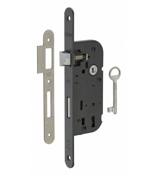 Cerradura empotrable negra Thirard NF placa de cierre en acero negro, eje 40mm, entre ejes 70mm, para habitación - diseño