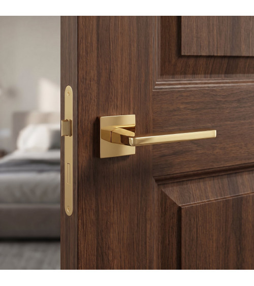 Maneta de puerta sobre placa cuadrada PYROLA herrajes de diseño