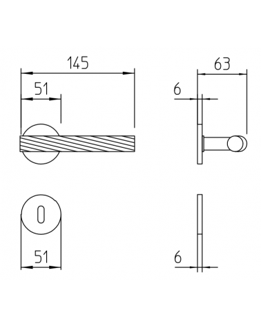 Manilla de puerta Mandelli Fusilla con dimensiones