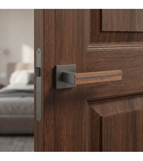 Tirador de puerta de madera de nogal y negra IMPERATA tirador de diseño