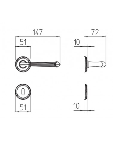 Tirador de puerta Mandelli Aurora con dimensiones