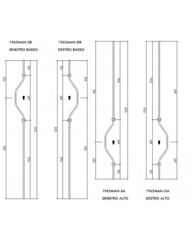 Tirador de puerta de latón Mandelli CHICANE con dimensiones