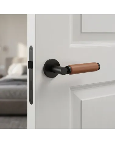 Tirador de puerta de lujo negro y cuero claro TUPAI 4200/200 redondo - MillaManillas