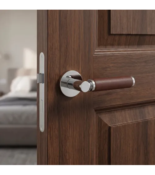 Tirador de puerta cromado pulido en cuero oscuro TUPAI 4200/201 redondo - tirador de diseño