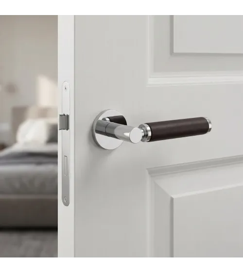 Manilla de puerta contemporánea de cuero oscuro TUPAI 4200/201 redonda - manilla de diseño