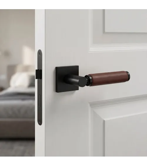 Manija de puerta negra en cuero oscuro TUPAI 4200/201 cuadrada - manija de diseño