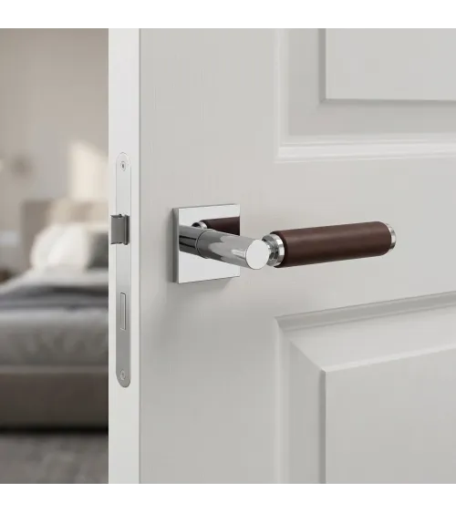Manilla de puerta contemporánea de cuero oscuro TUPAI 4200/201 cuadrada - manilla de diseño
