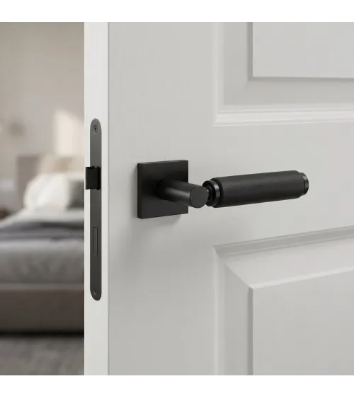 Manilla de puerta negra en cuero negro TUPAI 4200/202 cuadrada - manilla design