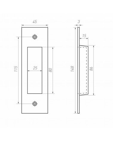 Tirador para puerta corredera en bronce Dauby Pure con dimensiones