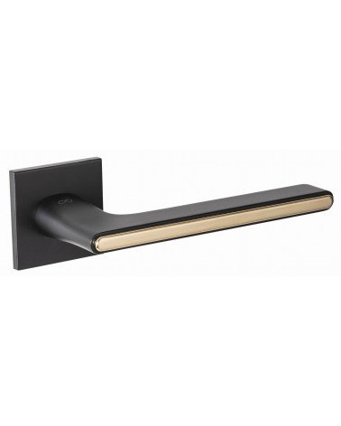 Manilla de puerta bicolor negra y dorada sobre placa cuadrada - modelo Ferrara - manilla de diseño
