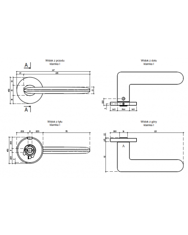 Manilla de puerta AVA con dimensiones