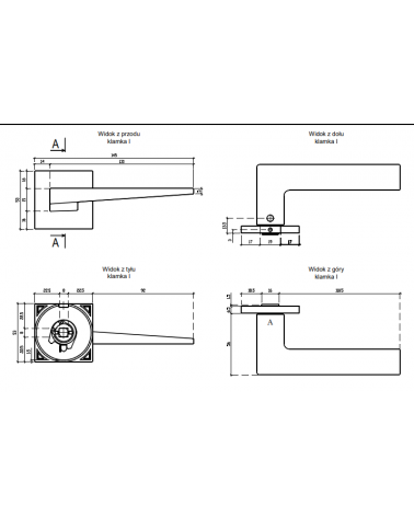 Manilla de puerta EDA con dimensiones