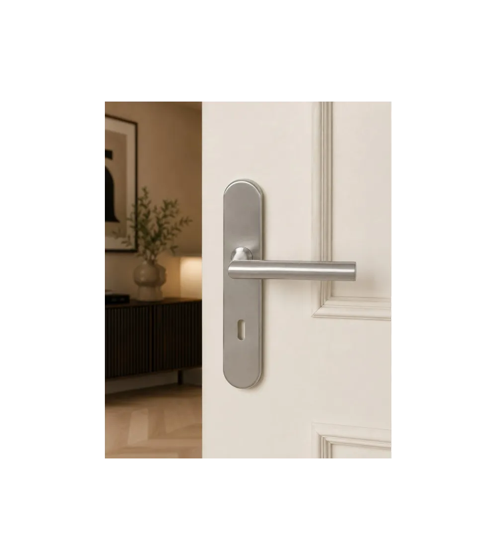 Tirador de puerta sobre placa de 165 mm acabado inox cepillado – modelo Altesse