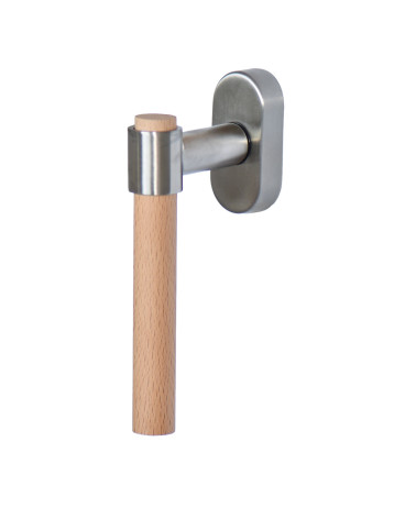 Manilla de ventana IRATY en madera de haya y metal cepillado — Acero inoxidable