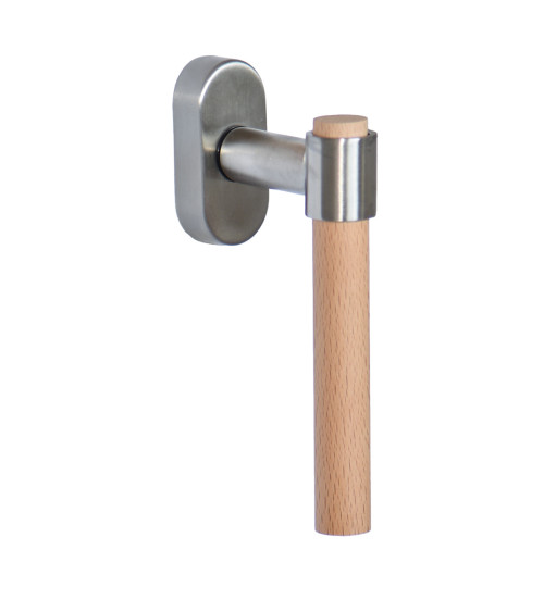 Manilla de ventana IRATY en madera de haya y metal cepillado — Acero inoxidable