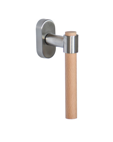 Tirador de ventana IRATY en madera de haya y metal cepillado — Acero inoxidable