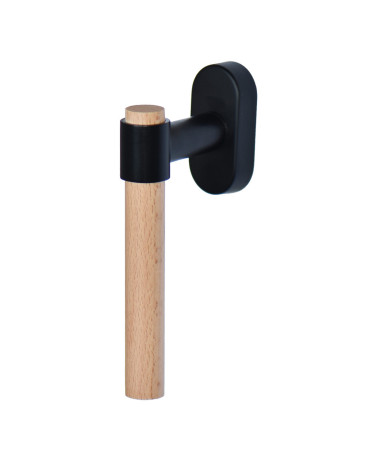 Manilla de ventana IRATY en madera de haya y metal cepillado — Negro mate