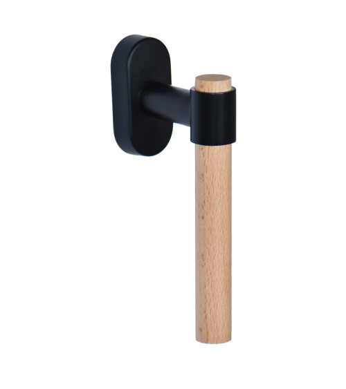 Manilla de ventana IRATY en madera de haya y metal cepillado — Negro mate