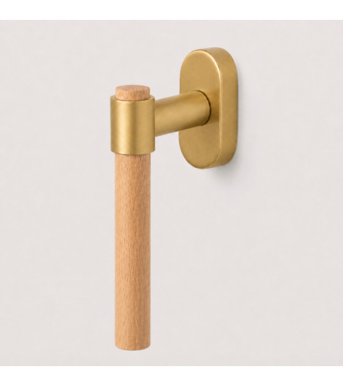 Tirador de ventana IRATY de madera de haya y oro satinado