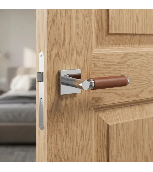 Tirador de puerta cromado pulido en cuero claro TUPAI 4200/200 cuadrado - tirador de diseño