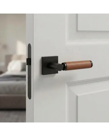 Tirador de Puerta Cuadrado Negro en Cuero | Elegancia Moderna y Sofisticada