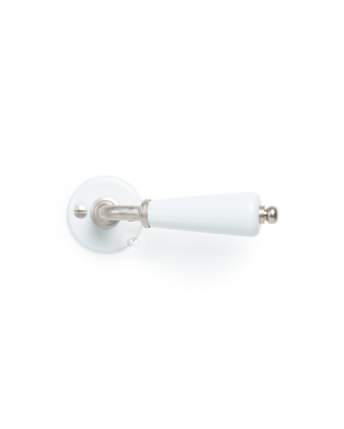 Tirador de puerta tipo barril sobre roseta blanca de porcelana - color niquelado - tirador de diseño