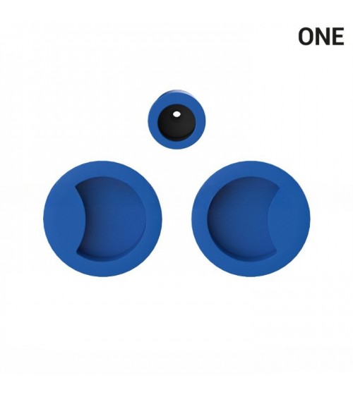 Tirador de cuenco simple de color azul capri, para puertas correderas, placa redonda - Colombo Design Mood One - tirador de dise
