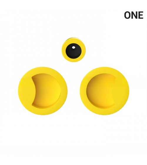 Tirador de cuenco simple de color amarillo, para puertas correderas, placa redonda - Colombo Design Mood One - tirador de diseño