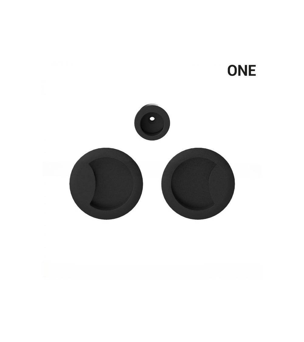 Tirador de cuenco simple de color negro, para puertas correderas, placa redonda - Colombo Design Mood One - tirador de diseño