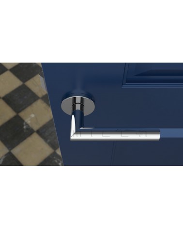 Tirador de puerta color cromo pulido ARABIS tirador de diseño vista superior montada en una puerta