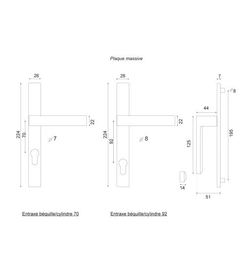 Manilla perfil estrecho alu/PVC aspecto acero inoxidable con placa 26 mm | MILLAMANILLAS