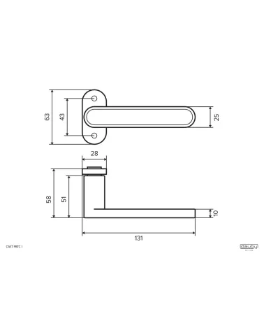 Manilla de puerta de hierro negro — plano técnico acotado