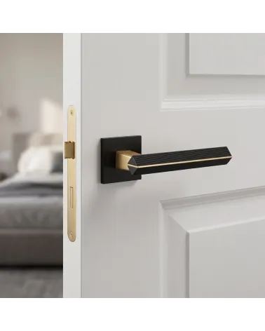 Manilla de Puerta Bicolor Oro Mate/Negro Sofisticada - Modelo CARRERA
