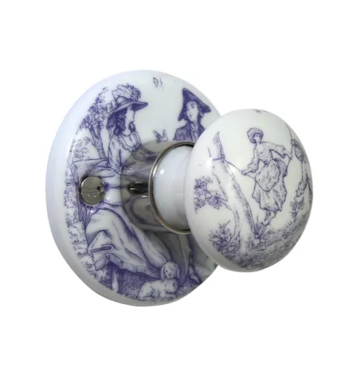 Manillas de puerta cromadas de porcelana Toile de Jouy Merigous | MillaManillas