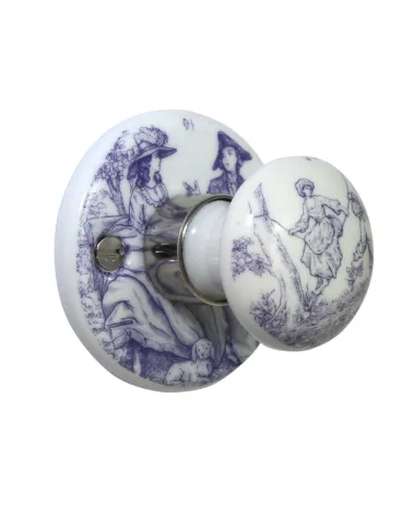 Manillas de puerta cromadas de porcelana Toile de Jouy Merigous | MillaManillas
