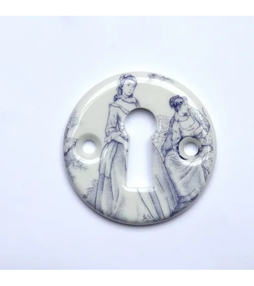 Manillas de puerta cromadas de porcelana Toile de Jouy Merigous | MillaManillas