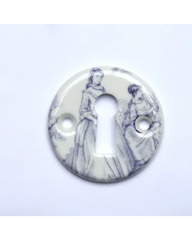 Manillas de puerta cromadas de porcelana Toile de Jouy Merigous | MillaManillas
